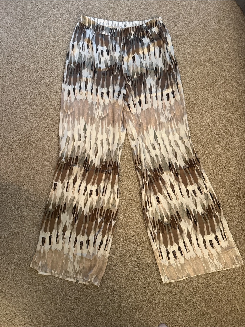 12th Tribe Neutral Printed Wide-Leg Palazzo Pants